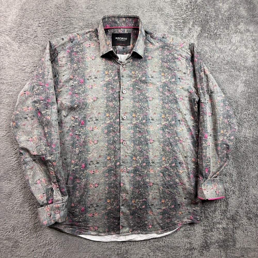 Maceoo Fibonacci Classical Button Up Shirt Mens L Gray Pink Watercolor Art